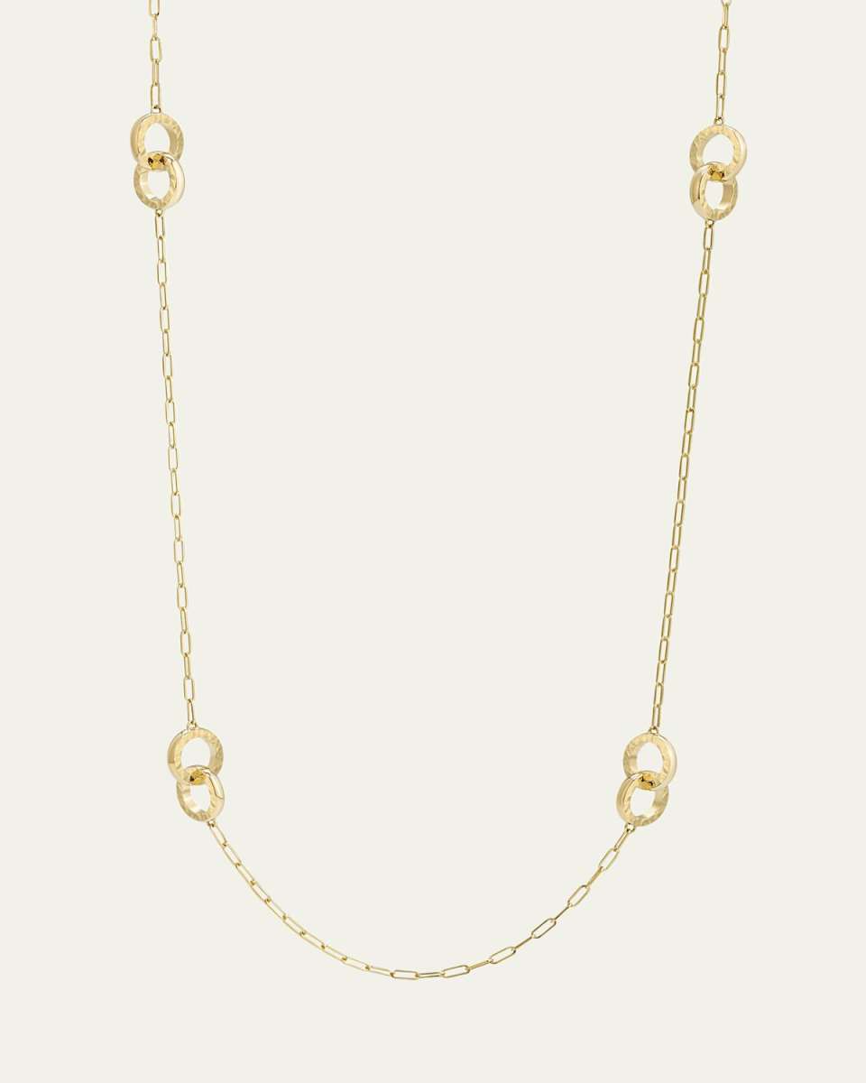 Duetto 18K Gold Paperclip Chain Necklace with Hammered Rings